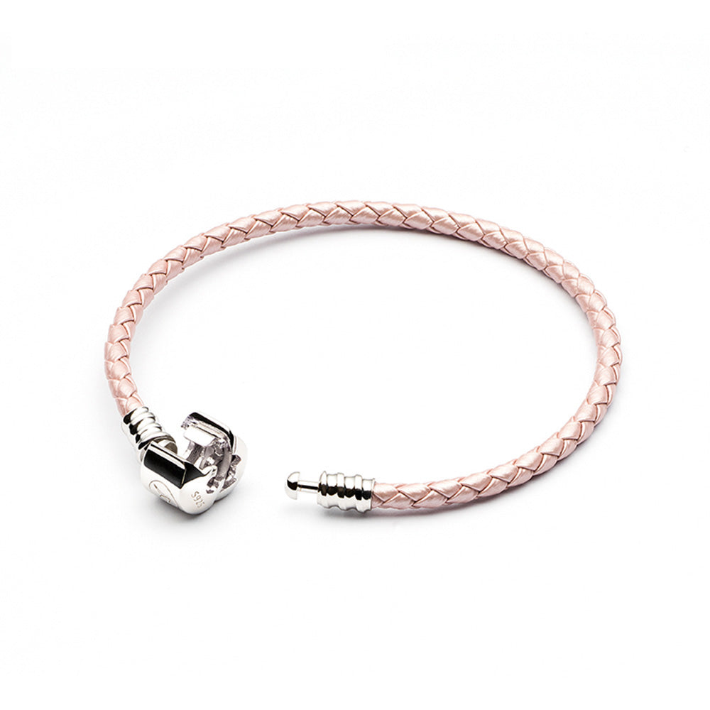 Pink Braided Leather Bracelet