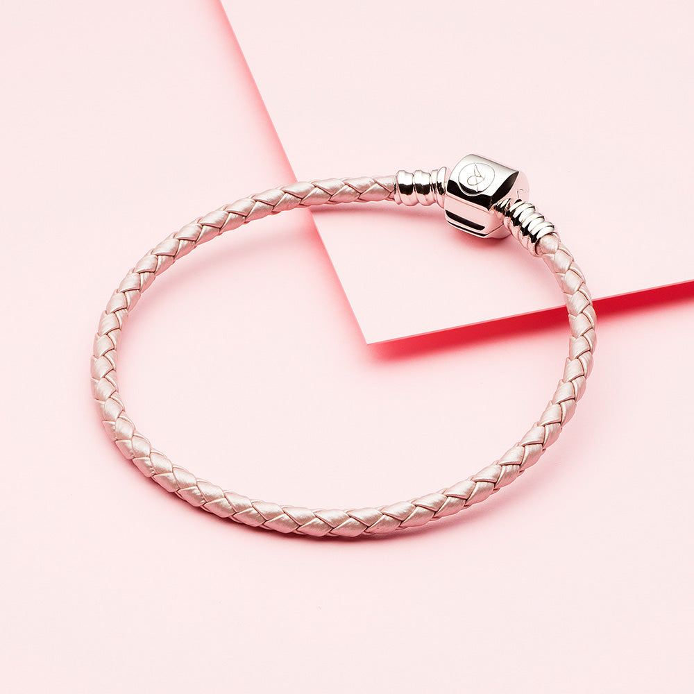 Pink Braided Leather Bracelet