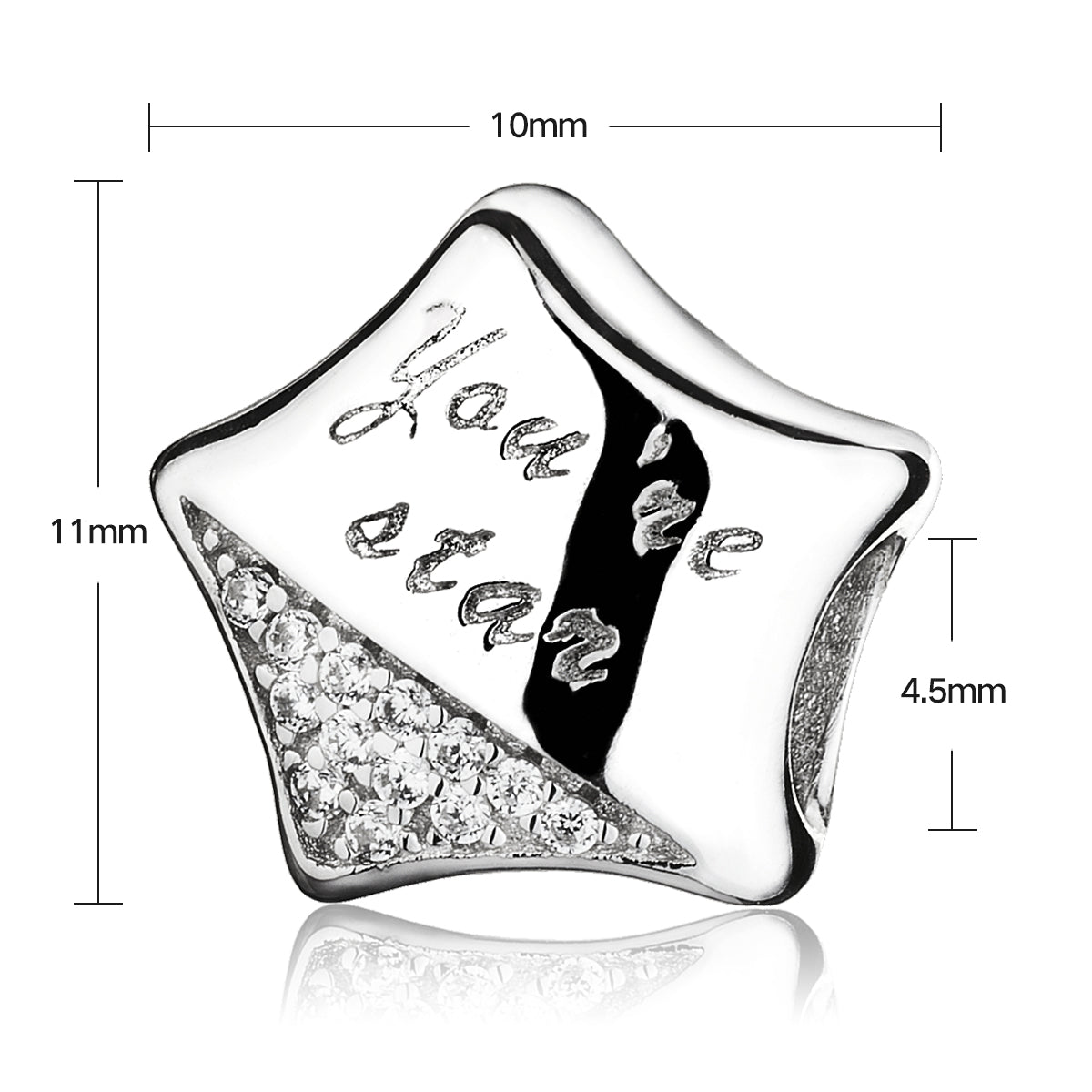 Dimensions of ATHENAIE Starlit Love silver charm bead