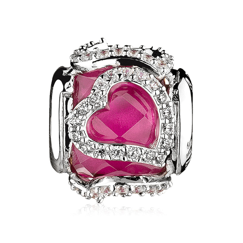ATHENAIE PAV111 Cherry Red Heart Charm Bead with CZ on white background
