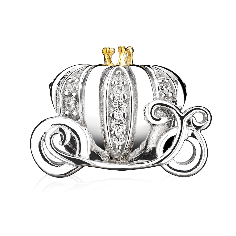 ATHENAIE fairy tale pumpkin carriage charm front angle, handcrafted in sterling silver
