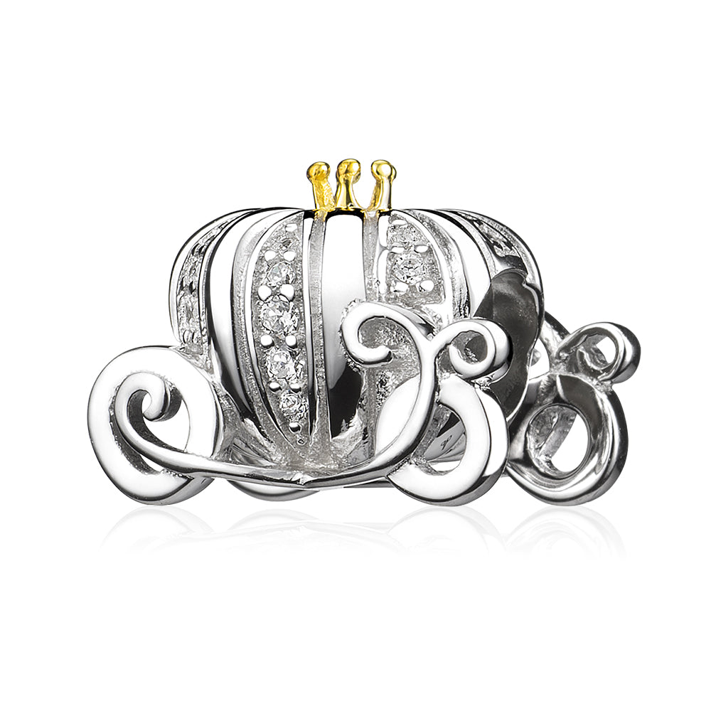 ATHENAIE pumpkin carriage charm side view in 925 silver and 14K gold