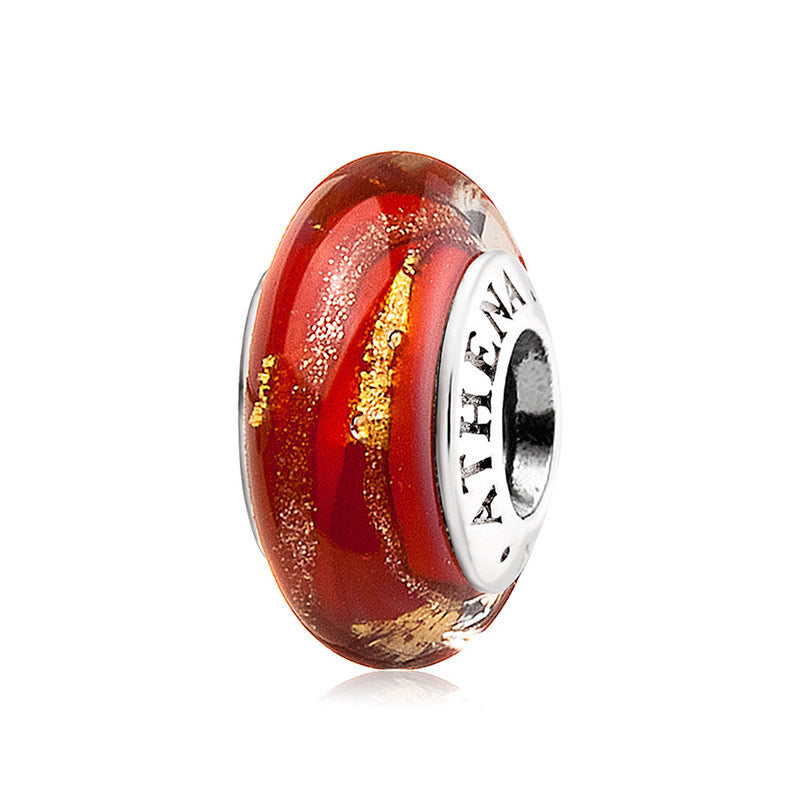 Front view of Golden Flame Murano glass charm bead with 18K gold foil