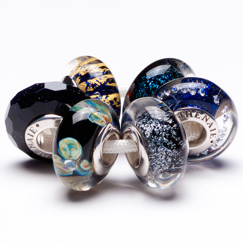 Murano Glass Charm Celestial DriftMist Displayed in Matching Set Scene