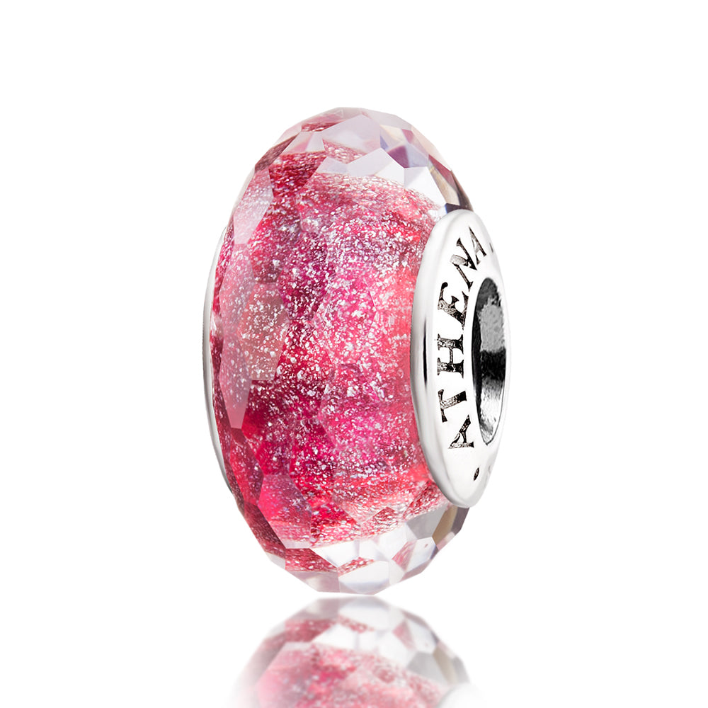 Rose Radiance Murano glass charm front view with faceted pink bead