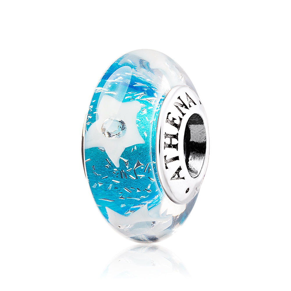 Starry Sea Murano glass charm in front view, crafted in 925 silver