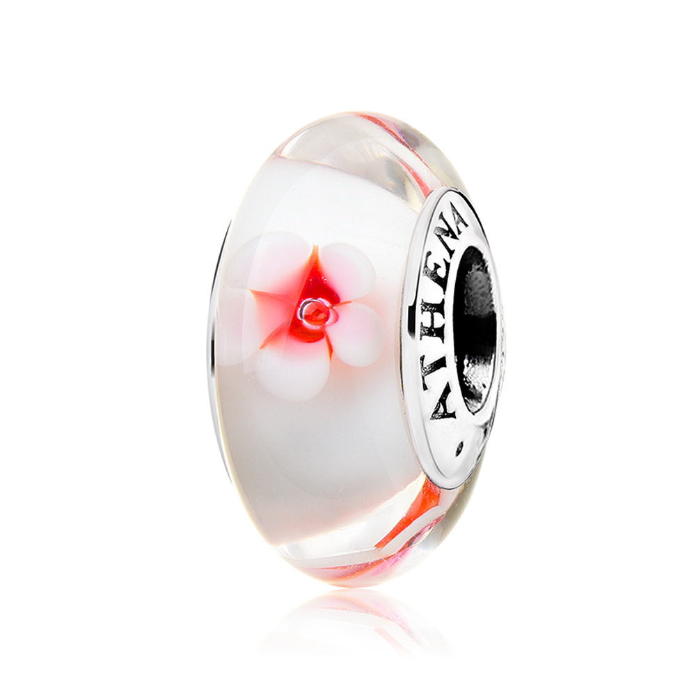 Sakura Bloom Murano glass charm bead, front view