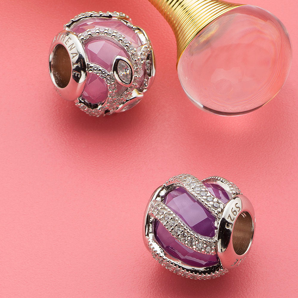 Cancer charm bead styled in natural scene, sterling silver with micro-pavé cubic zirconia