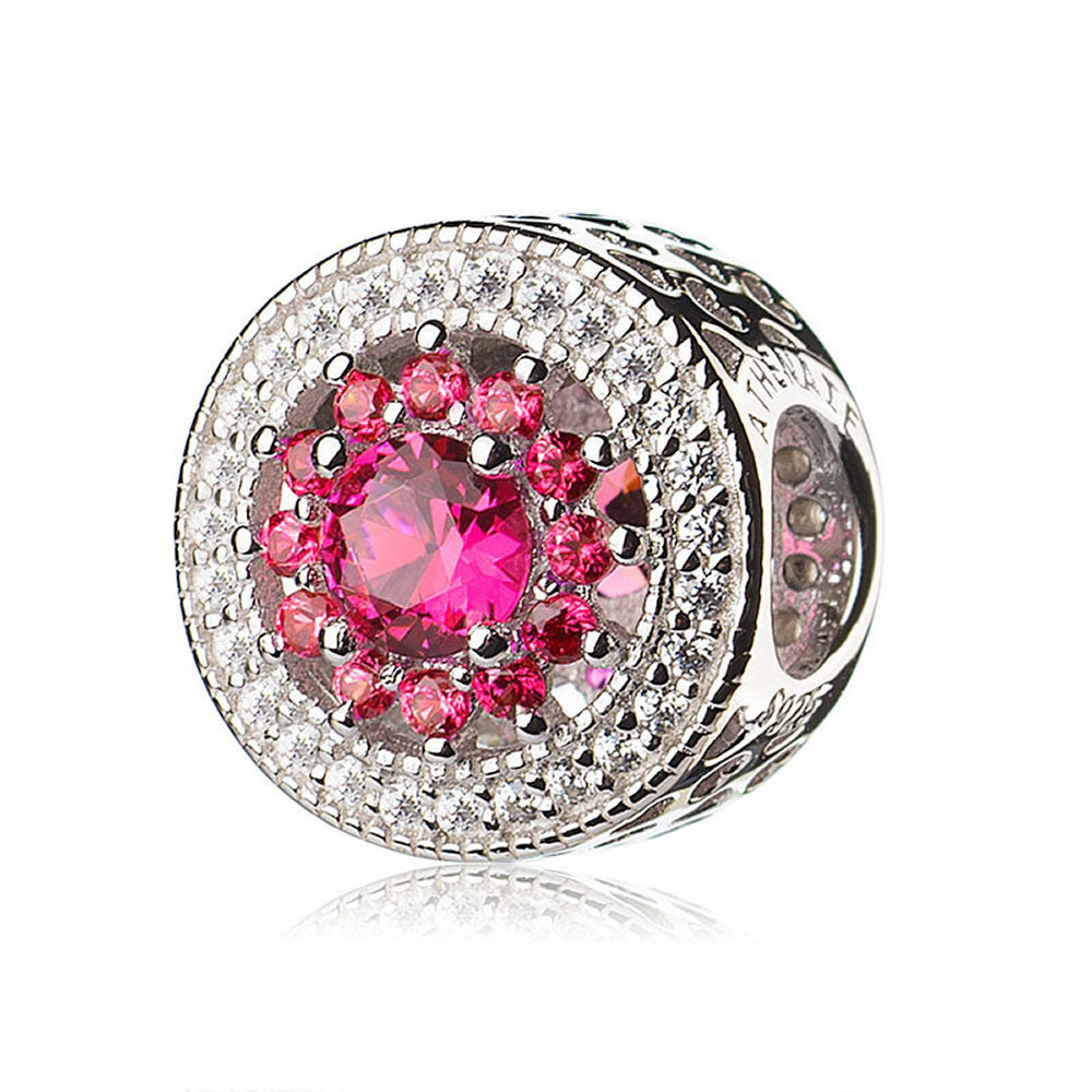 Front view of Radiant Love 925 silver heart charm bead with CZ by ATHENAIE