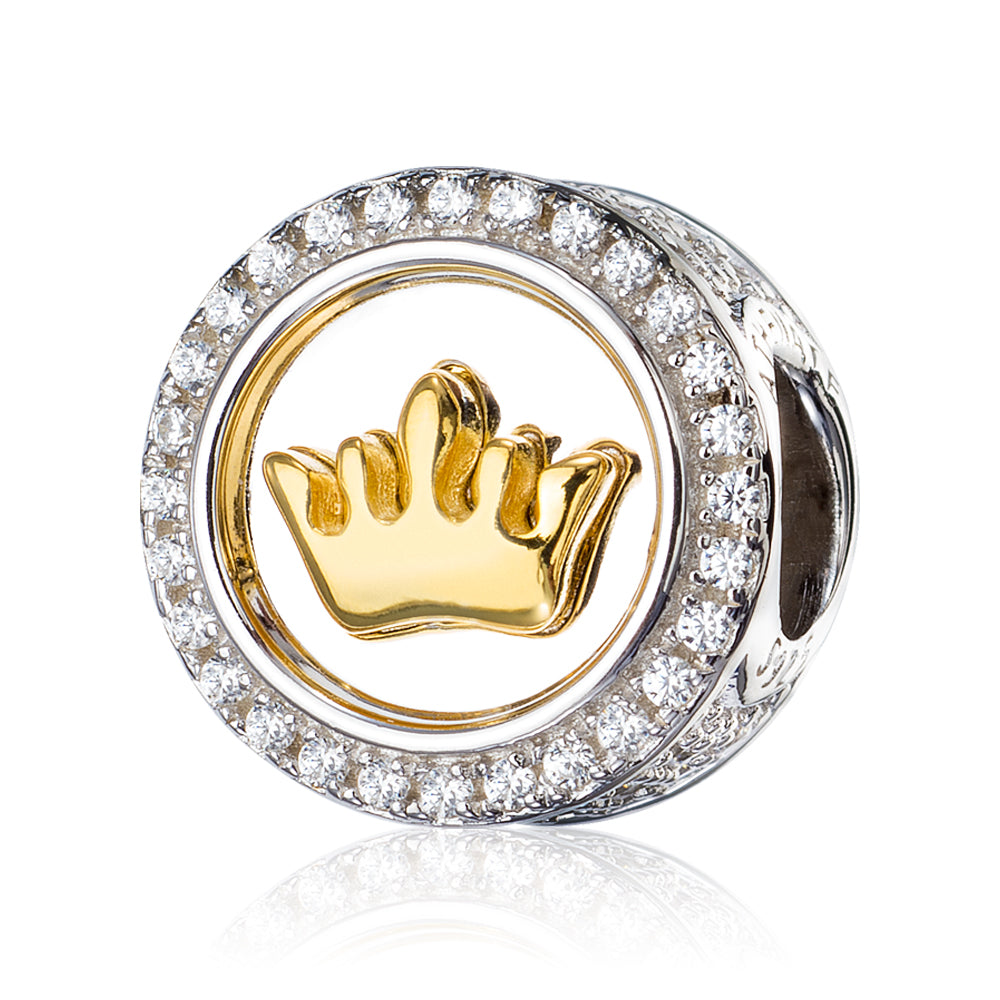 Royal Glow gold crown charm bead front view – ATHENAIE