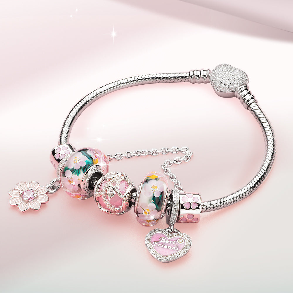 Petal Bloom safety chain charm styled with European bracelet