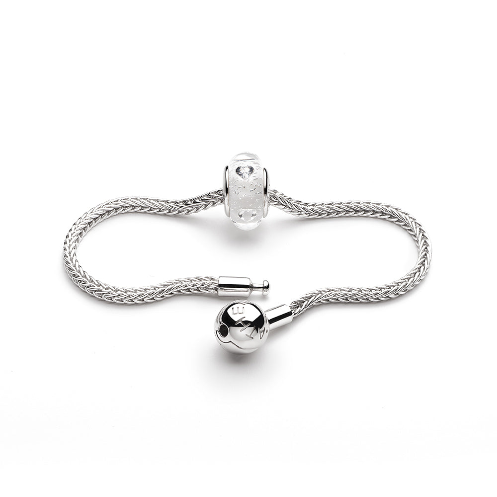 Silver wheat chain bracelet paired with European-style charm beads