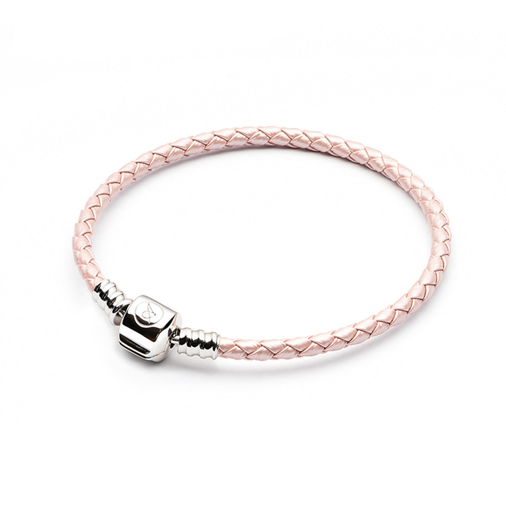 Pink Braided Leather Bracelet