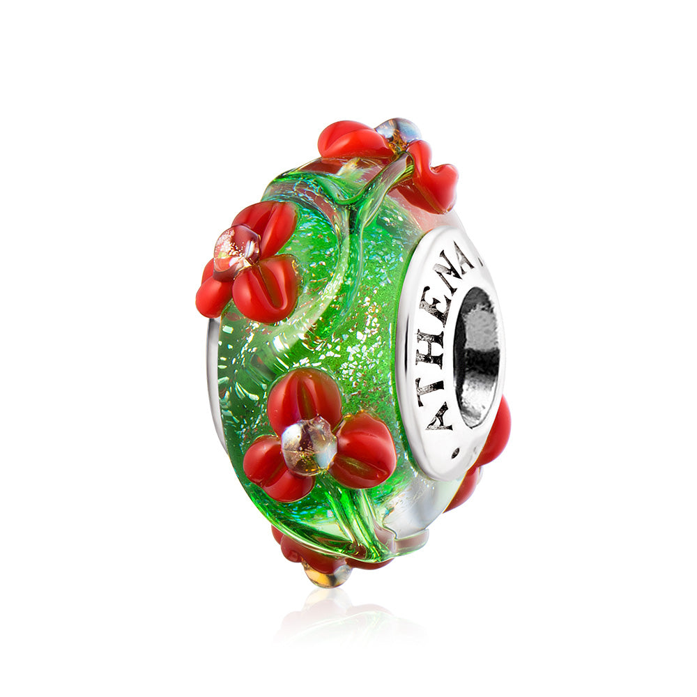 Green  Background Red Flower Bead