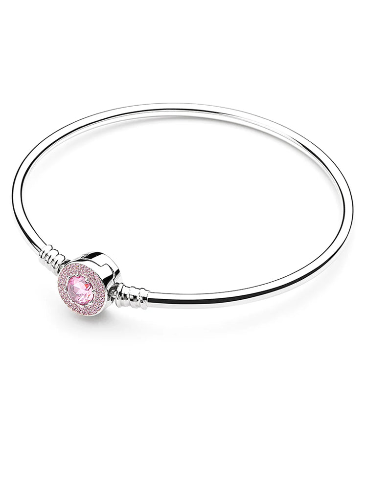 Pave Pink CZ and Enamel Clasp Basic Charms Bangle