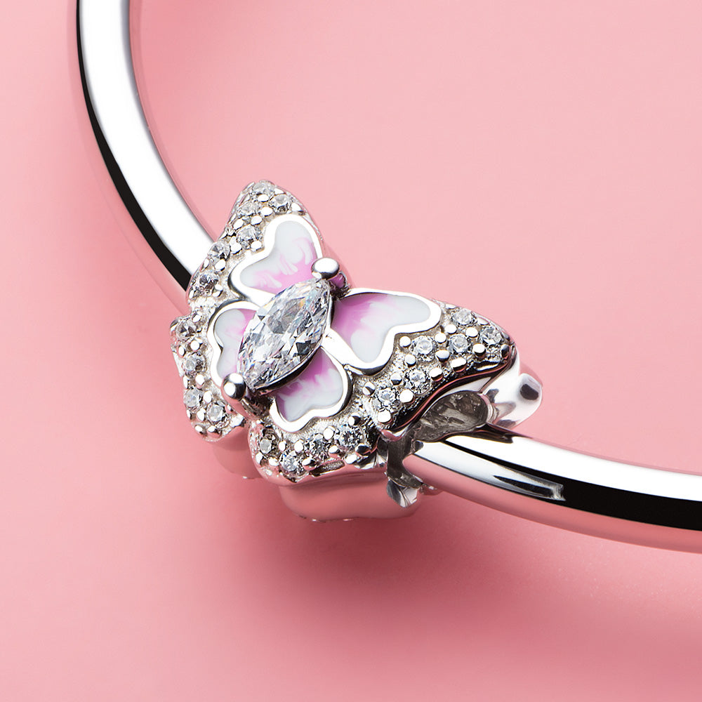 Pink Enamel Butterfly Charm
