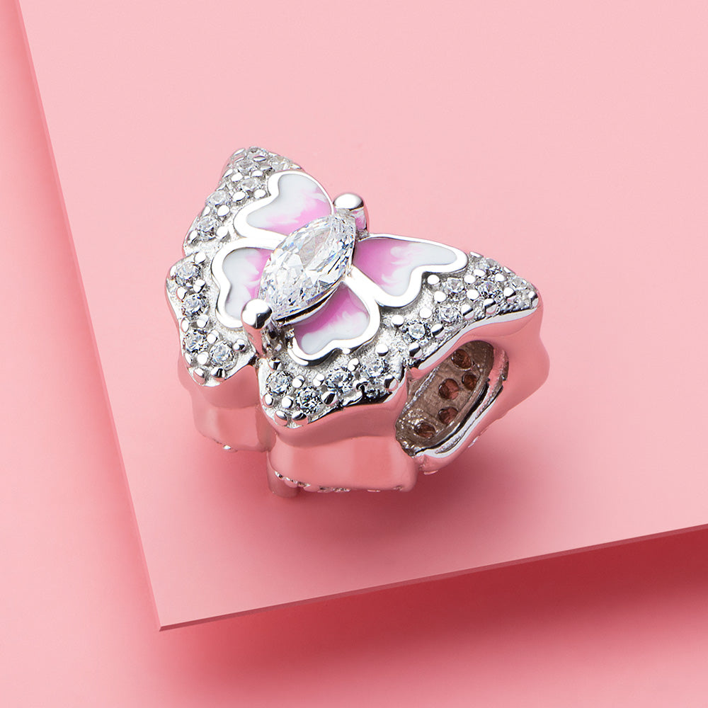 Pink Enamel Butterfly Charm
