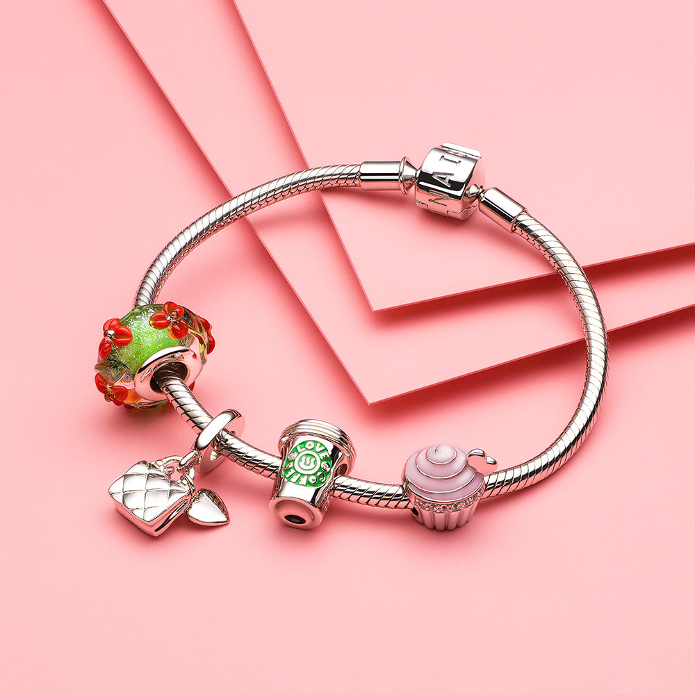 Green  Background Red Flower Bead