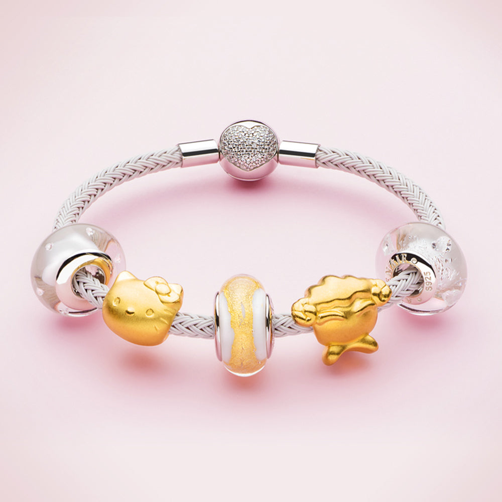 Wire Charm Bracelet with 925 Sterling Silver CZ Love Heart Clasp