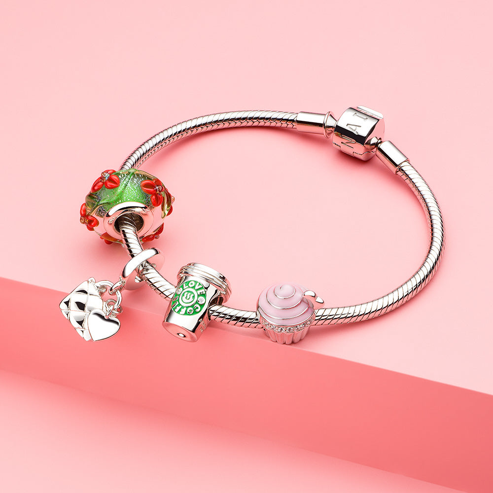 Green  Background Red Flower Bead