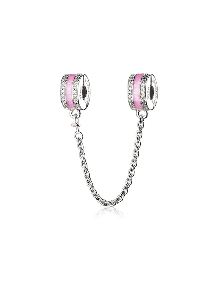 Detail view of 925 sterling silver safety chain charm