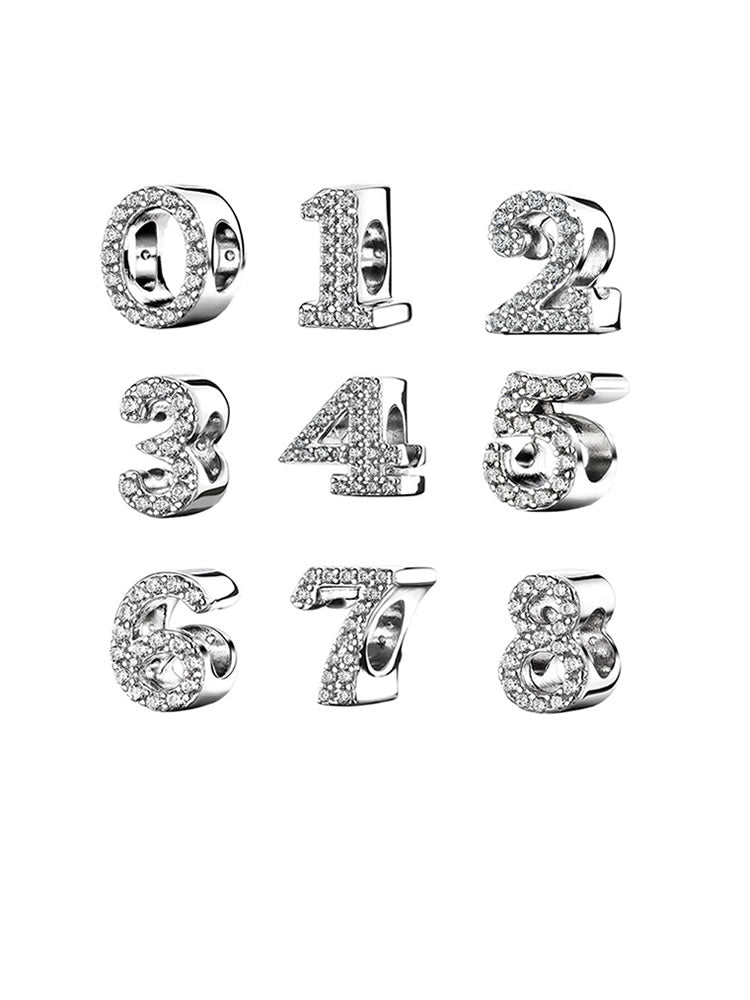 925 sterling silver number charm bead with cubic zirconia front view