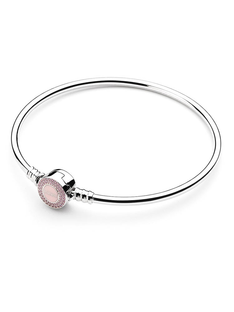 Pave Pink CZ and Enamel Clasp Basic Charms Bangle