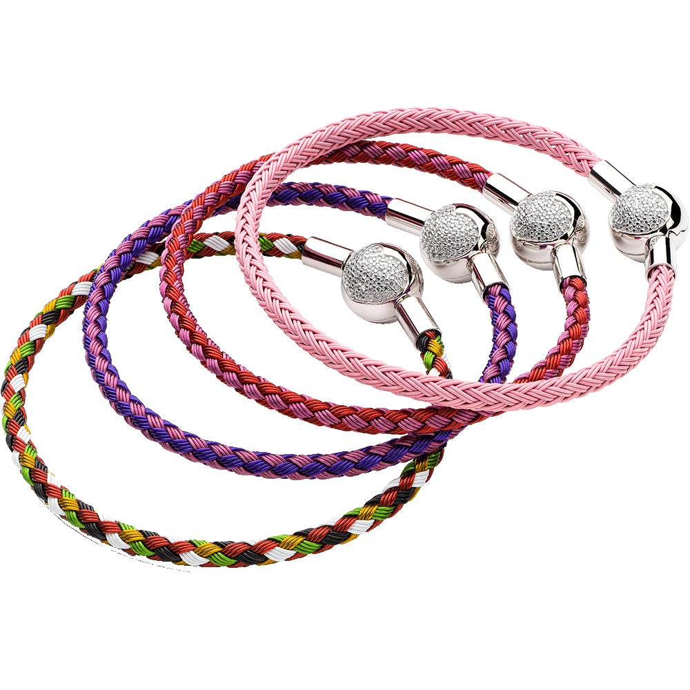 Wire Charm Bracelet with 925 Sterling Silver CZ Love Heart Clasp