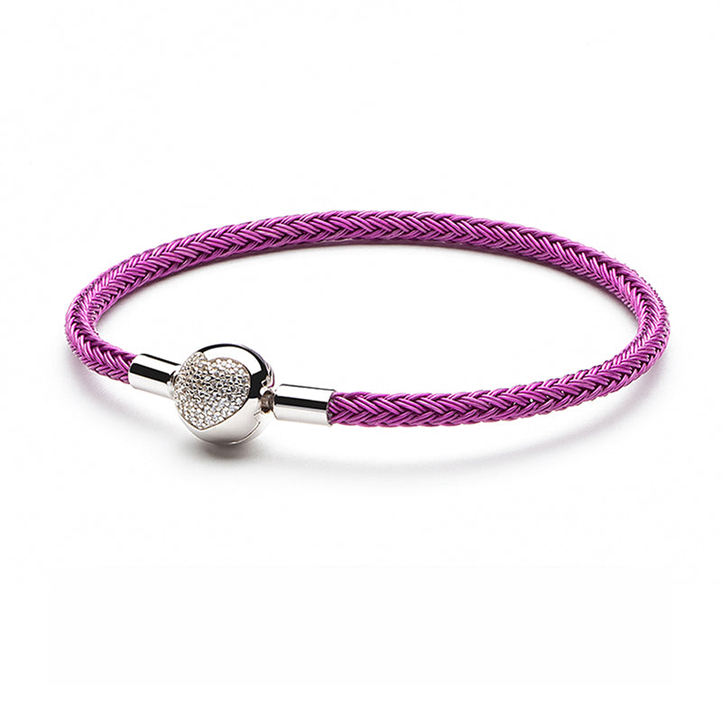 Wire Charm Bracelet with 925 Sterling Silver CZ Love Heart Clasp