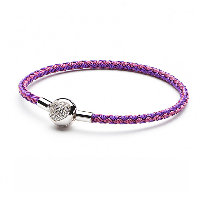 Wire Charm Bracelet with 925 Sterling Silver CZ Love Heart Clasp