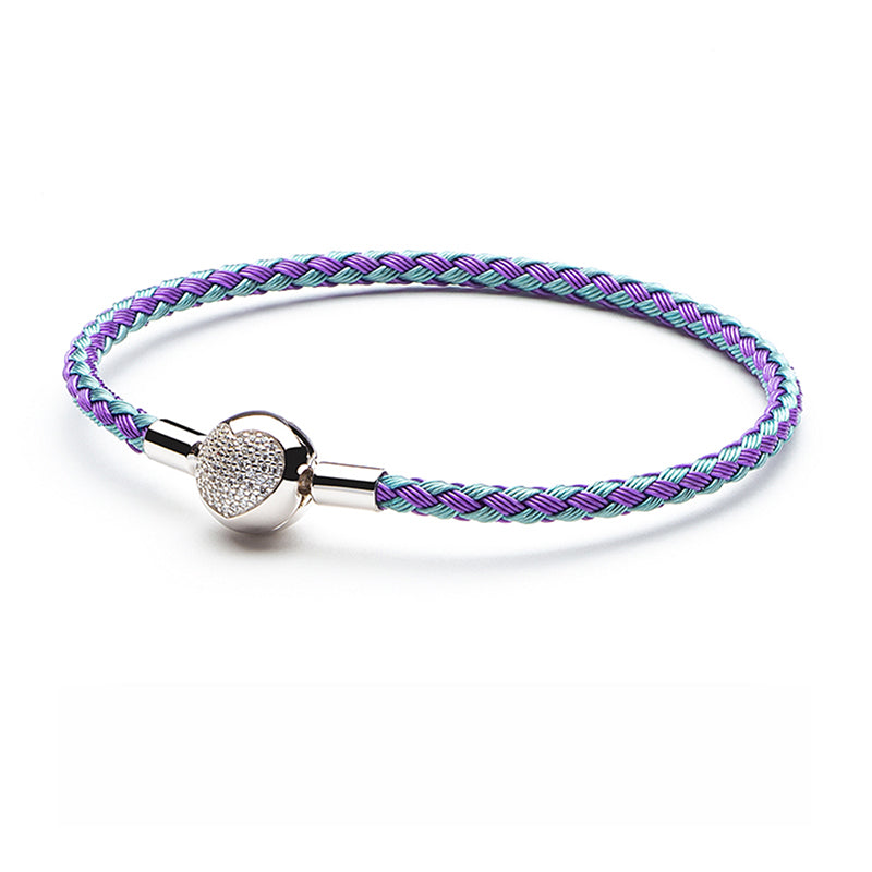 Wire Charm Bracelet with 925 Sterling Silver CZ Love Heart Clasp