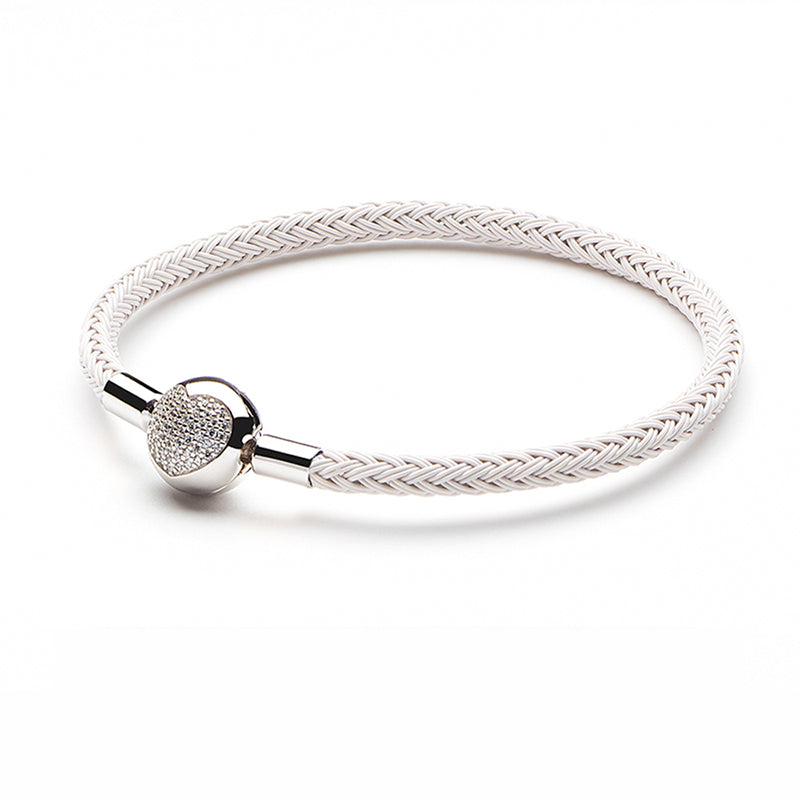 Wire Charm Bracelet with 925 Sterling Silver CZ Love Heart Clasp