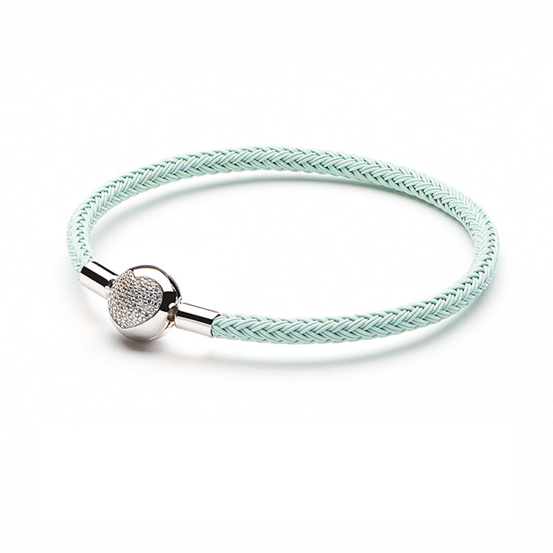 Wire Charm Bracelet with 925 Sterling Silver CZ Love Heart Clasp