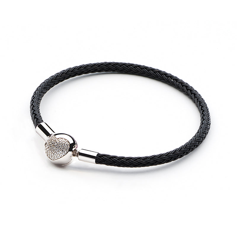 Wire Charm Bracelet with 925 Sterling Silver CZ Love Heart Clasp