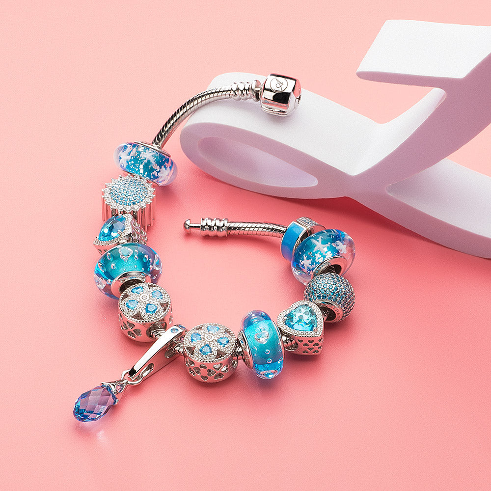 Pave CZ Enamel Clip Spacer (Blue）