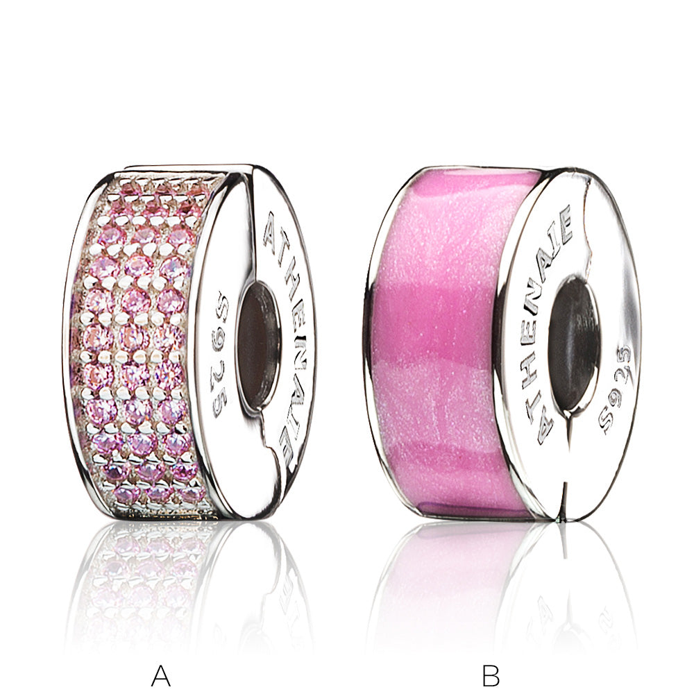 Pave CZ Enamel Clip Spacer (Pink）