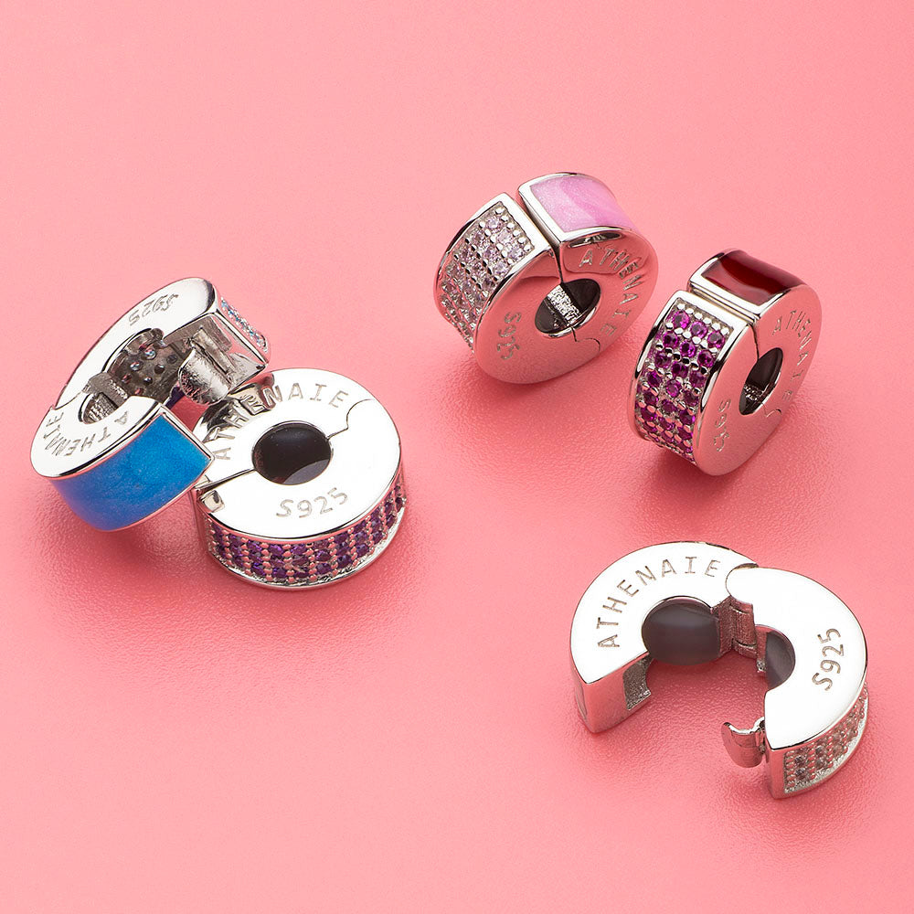 Pave CZ Enamel Clip Spacer (Pink）