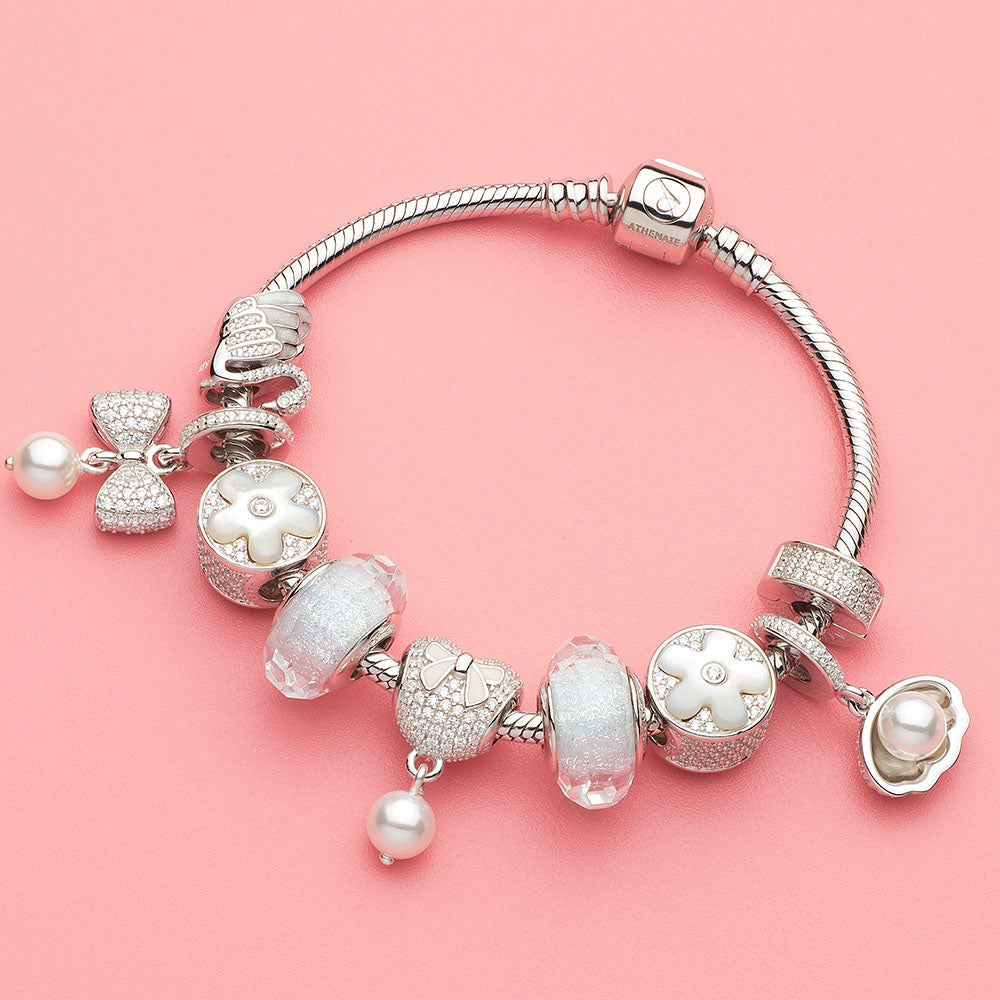 Pave CZ Enamel Clip Spacer (White）