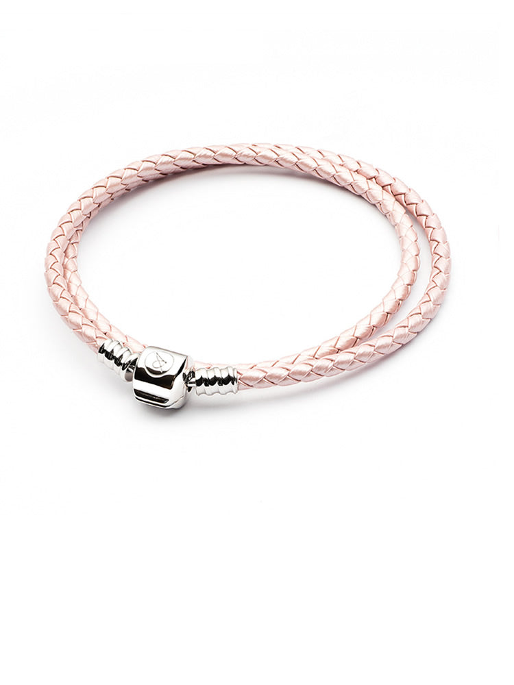 Pulseira de couro trançado duplo rosa