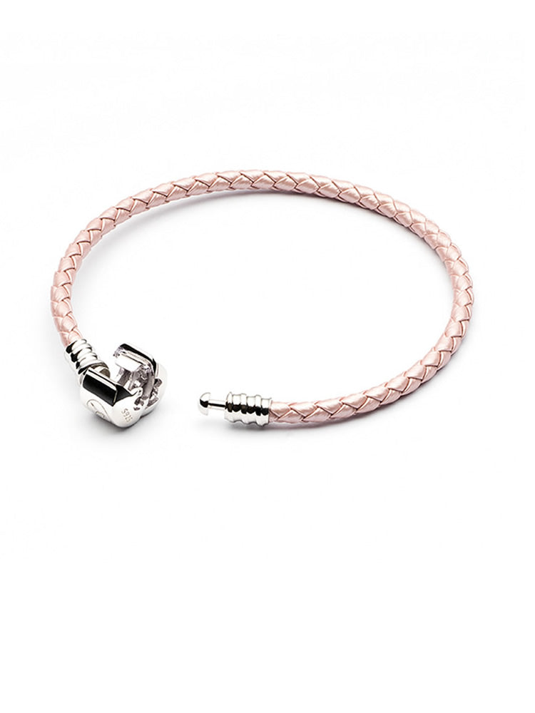 Pulsera de cuero trenzado rosa