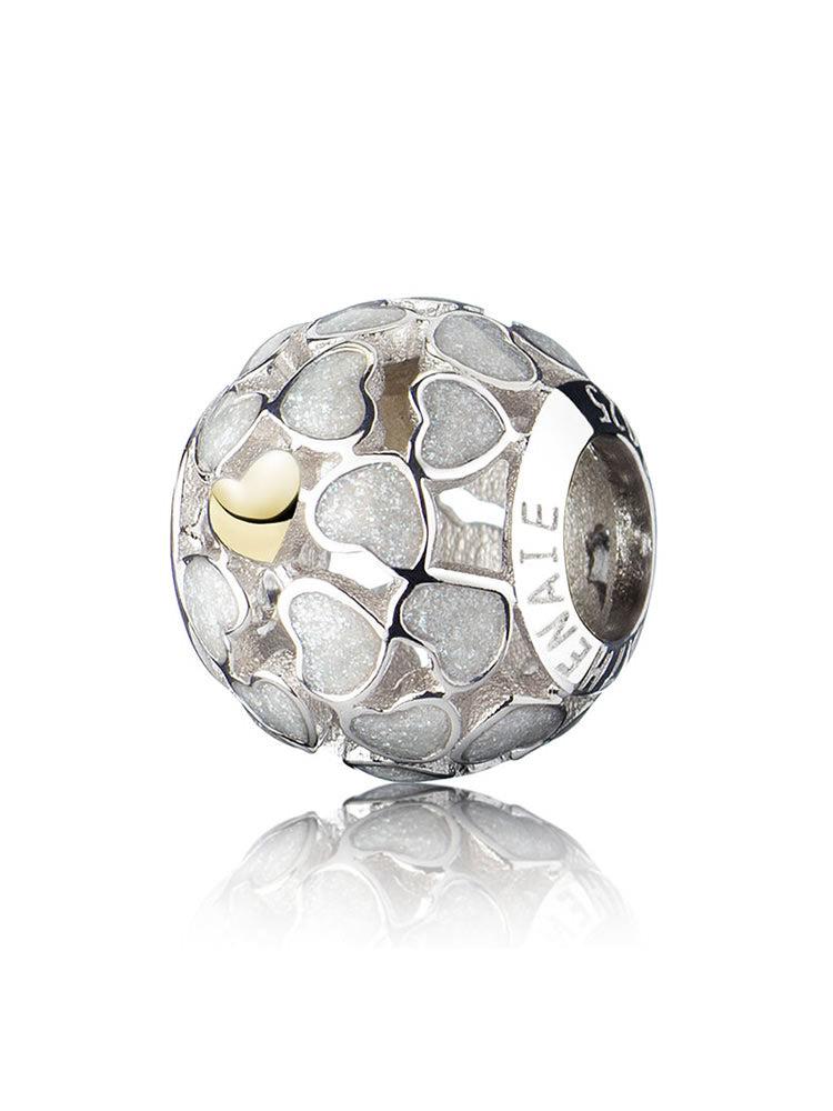 Pingente Coração Iluminado pela Lua em Esmalte Branco