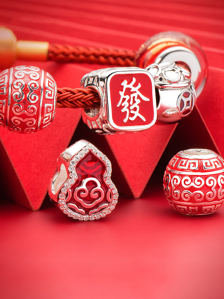 Amuleto de la fortuna, cuenta esmaltada de plata de ley 925