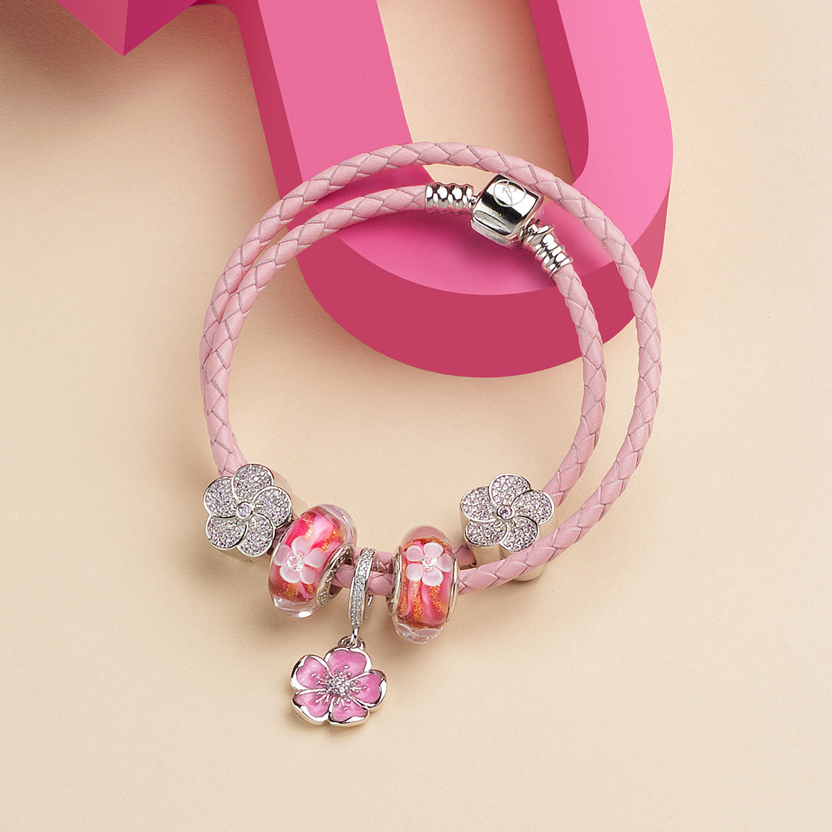 Pink Enamel Plum Blossom Pendant