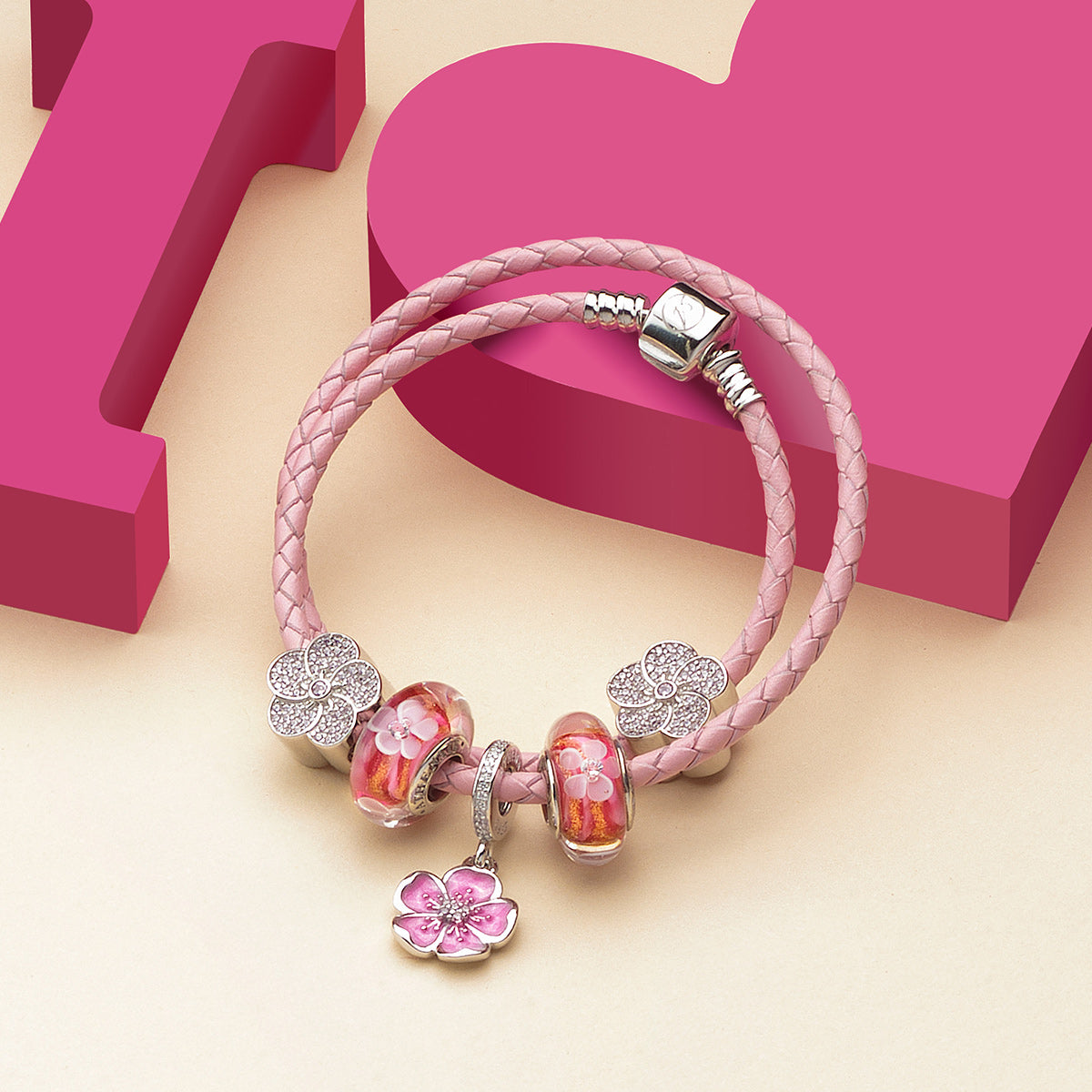 Pink Enamel Plum Blossom Pendant