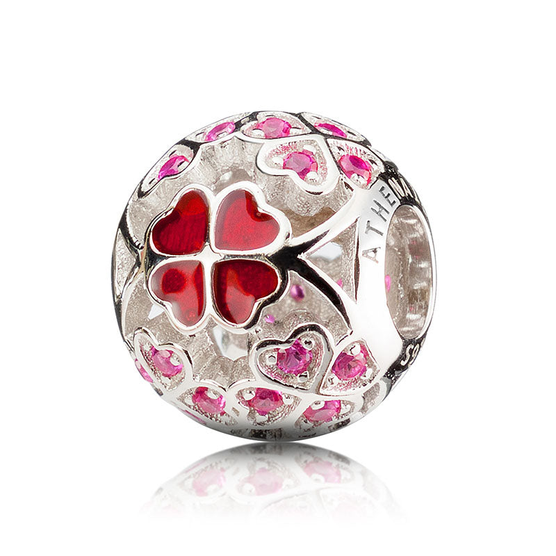 Red Enamel Lucky Shamrock Charm