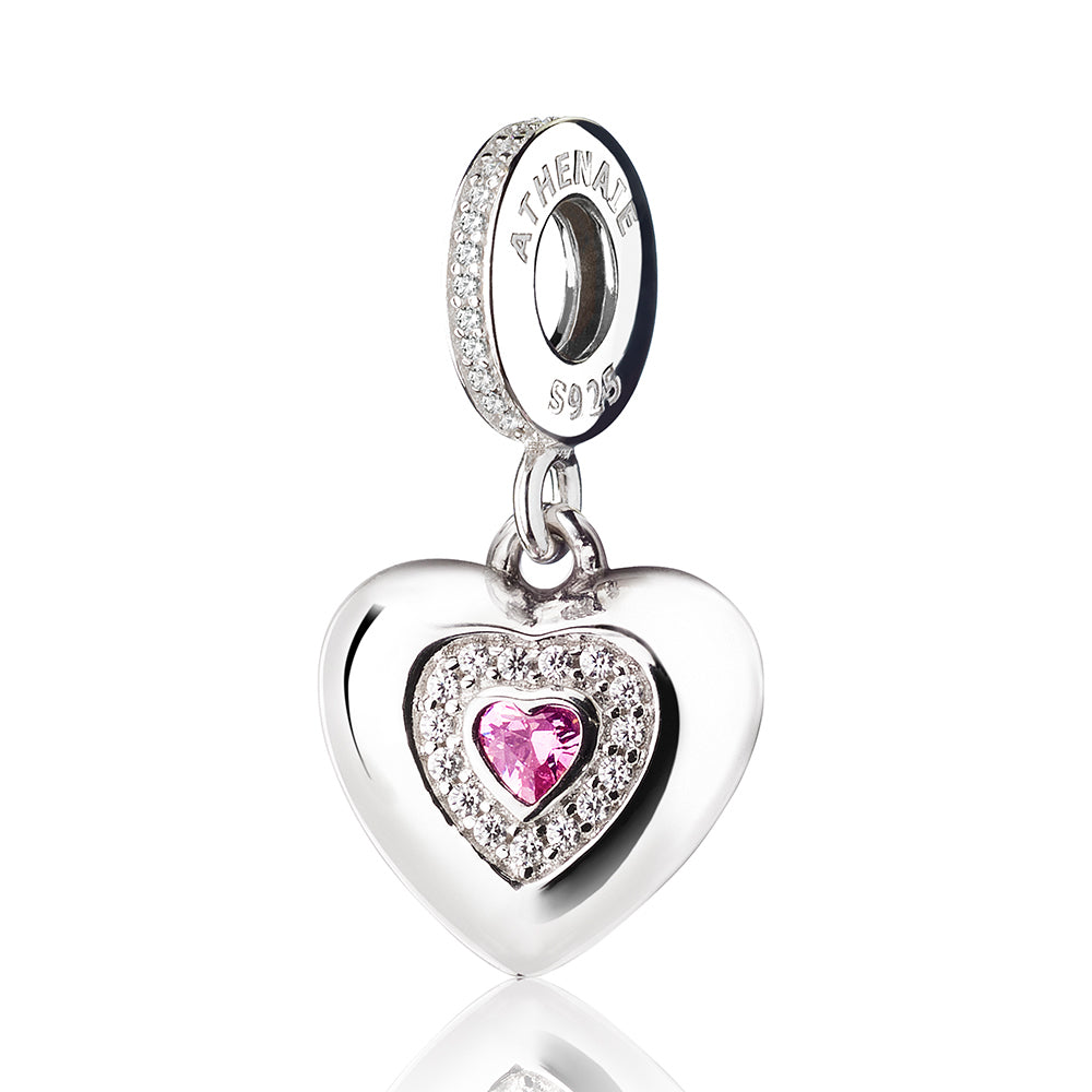 Clear CZ Pink Heart Beloved Mother Pendent