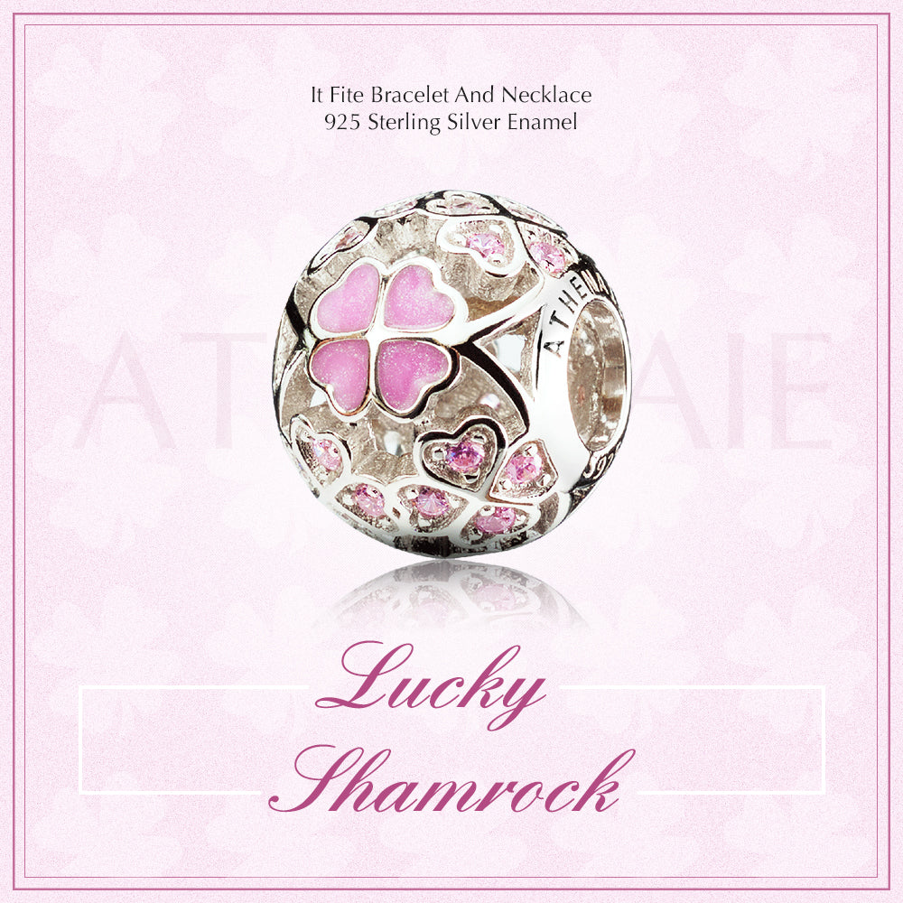 Pink Enamel Lucky Shamrock Charm