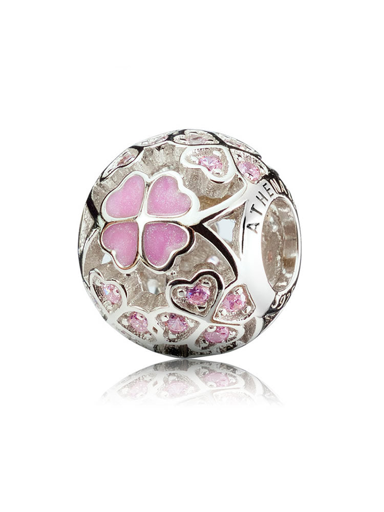 Pingente de trevo Blush Clover em prata de lei 925 para pulseiras.