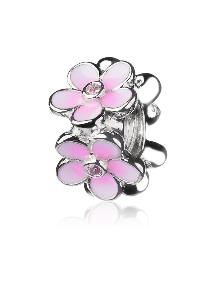 Pingente espaçador em forma de flor rosa, em prata 925.