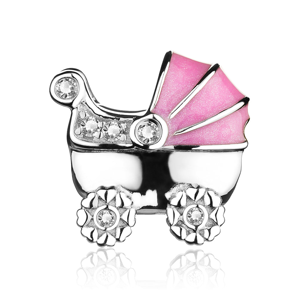 Pink Enamel Baby's Pram Charm